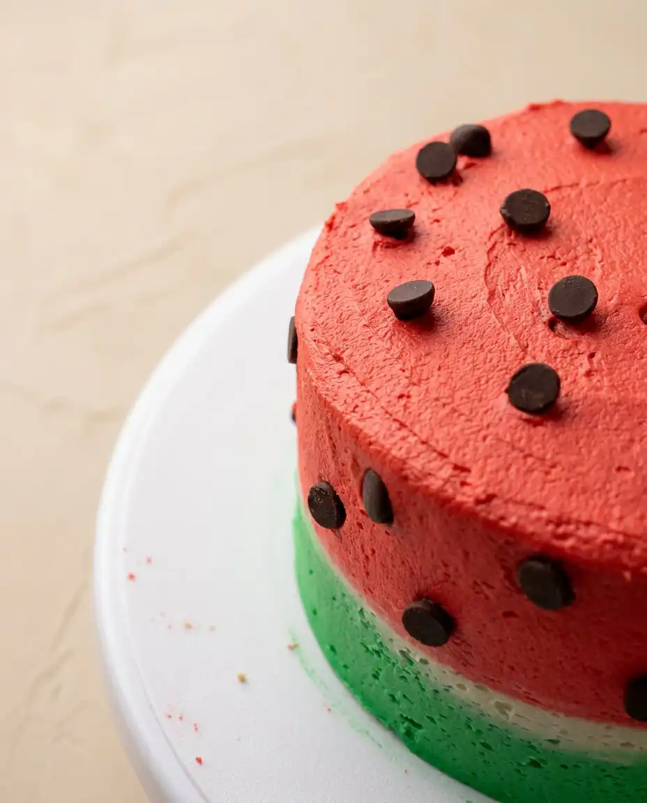 Smash Cake Made from Watermelon 12 A close up view of a Smash Cake Made from Watermelon showing vibrant pink interior layers