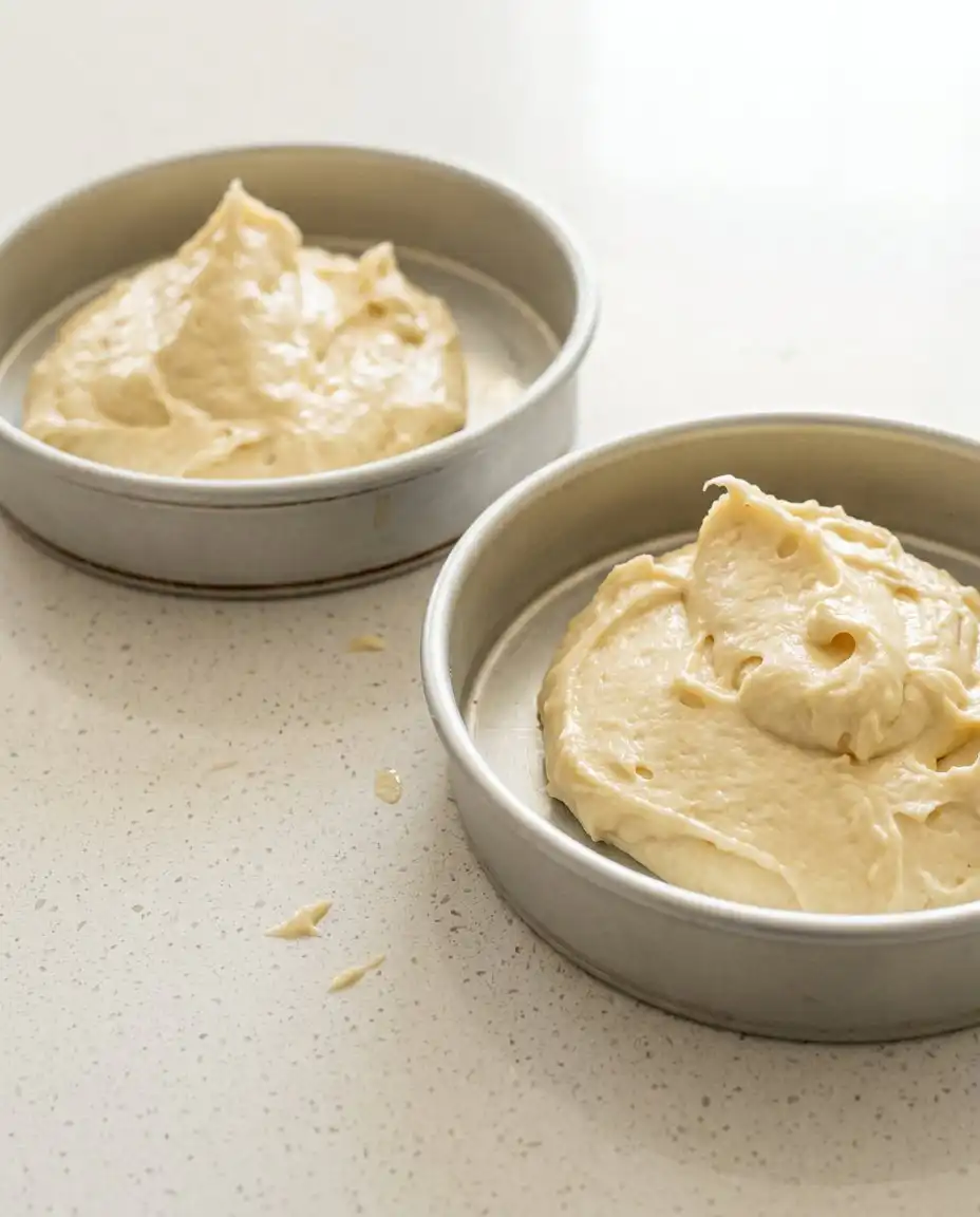 A hand whisking the custard for a Two-Layer Boston Cream Cake to ensure a smooth texture.
