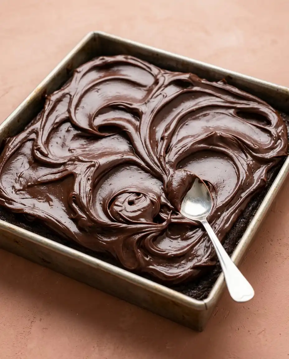 A hand whisking dark chocolate batter for a Vegan Chocolate Zucchini Cake in a large glass bowl.