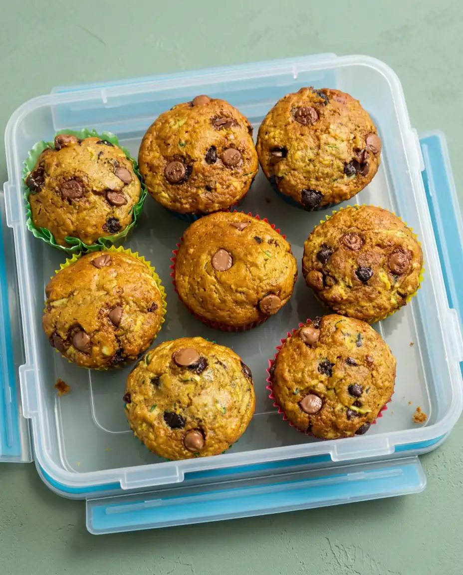 Two Chocolate Chip Zucchini Muffins served on a white plate with a cup of coffee.