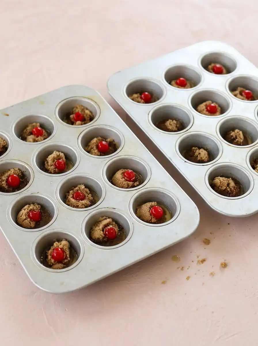 Pineapple Upside Down Cupcakes 14 Pantry ingredients for making Pineapple Upside Down Cupcakes including cake mix and cherries.