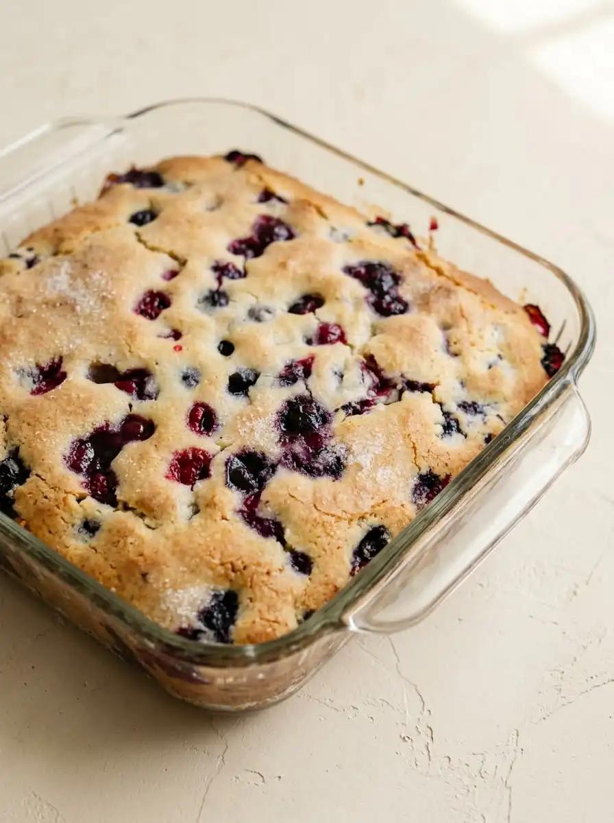 Blueberry Buttermilk Breakfast Cake 16 A delicious slice of Blueberry Buttermilk Breakfast Cake served on a plate next to a hot cup of coffee.