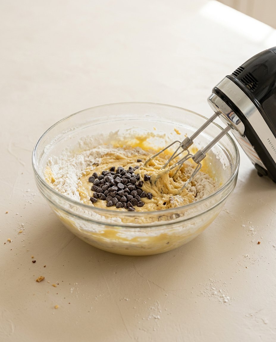 The ingredients for the Brown Butter Chocolate Chip Cookie Cake arranged on a kitchen counter