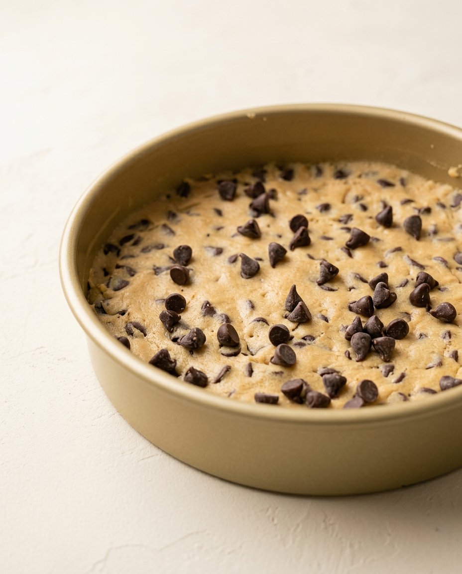 Detailed macro shot of the baked edges of the Brown Butter Chocolate Chip Cookie Cake