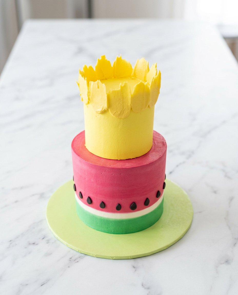 Watermelon and Pineapple Tropical Fruit Cake 15 Carving the base for Watermelon and Pineapple Tropical Fruit Cake