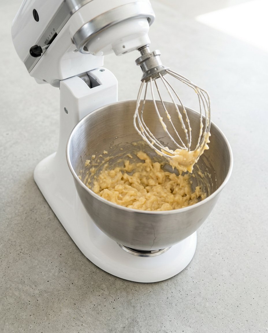 A digital probe thermometer measuring the internal temperature of a baked Cake Mix Banana Bread.