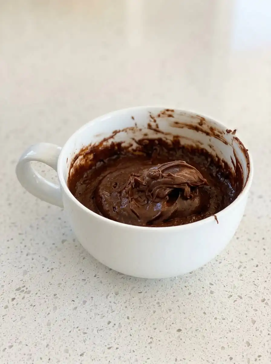 Adjusting the microwave settings to cook a delicious chocolate lava mug cake on a kitchen counter.