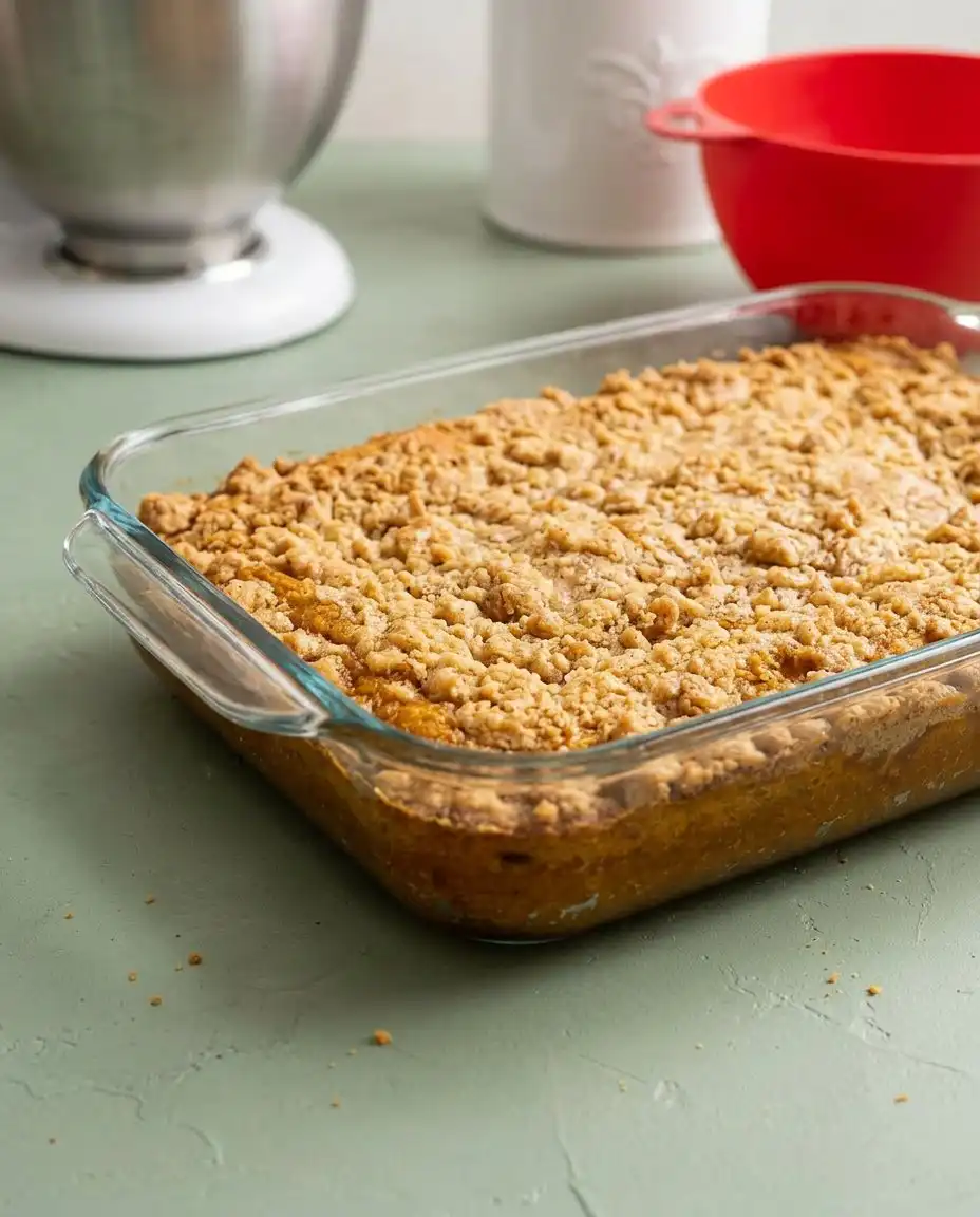 Classic Pumpkin Dump Cake 14 The raw ingredients for a Classic Pumpkin Dump Cake neatly arranged on a baking bench.