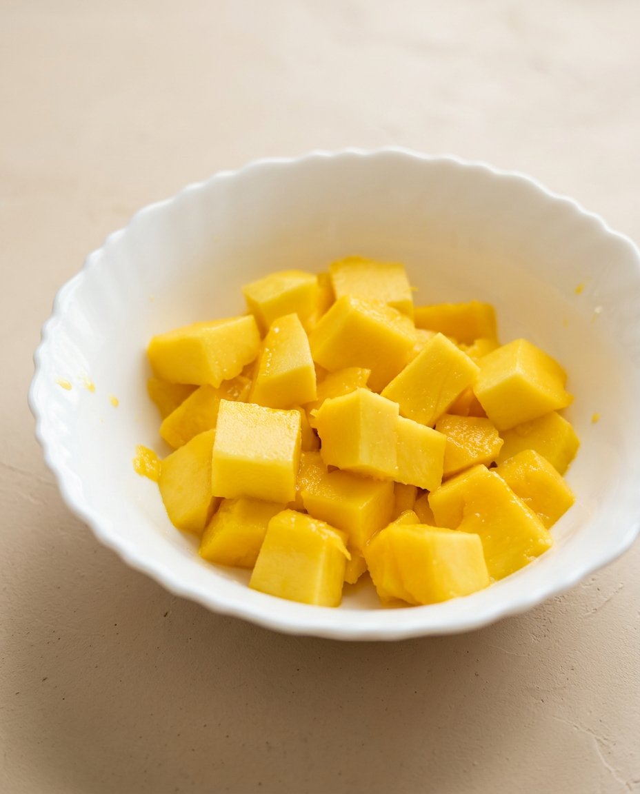Mango Fresh Fruit Topped Cake 14 Creaming room temperature butter and sugar for a Mango Fresh Fruit Topped Cake.