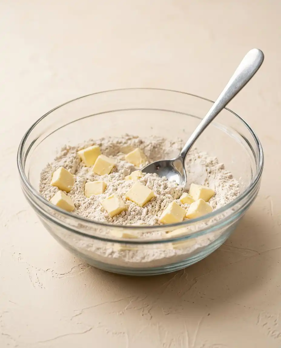 Peach Streusel Coffee Cake 15 Using a pastry blender to cut cold butter into the flour and sugar streusel mixture.