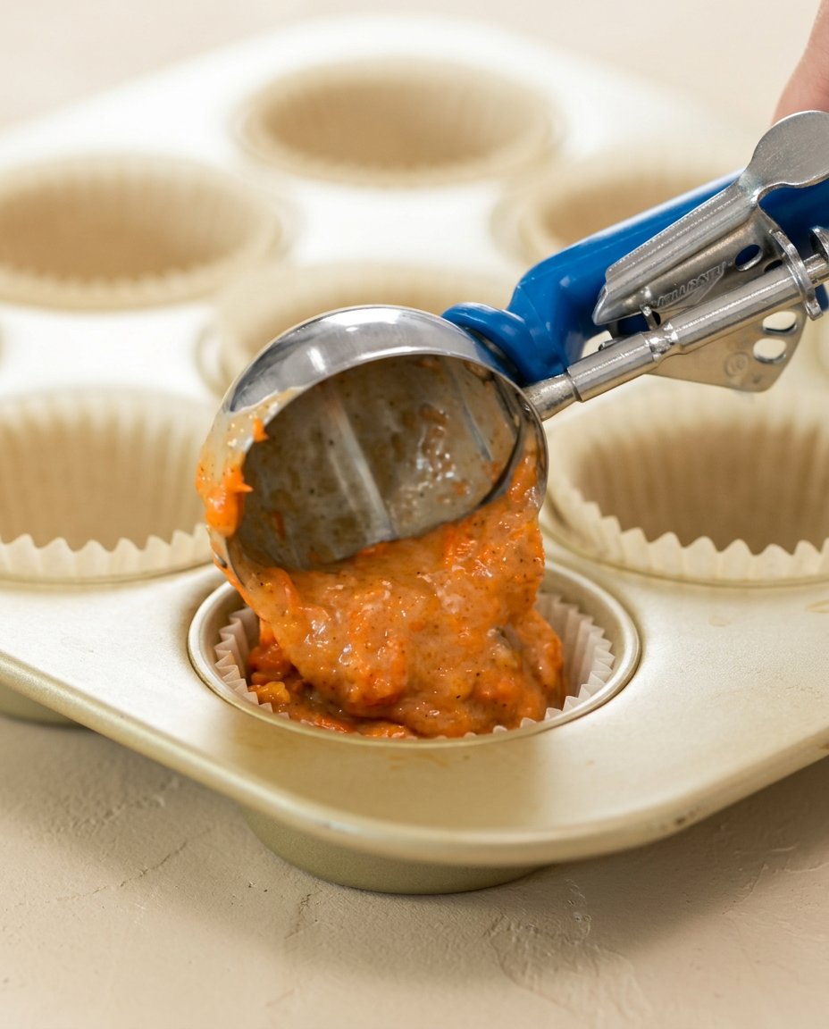 Piping sweet frosting onto fluffy Carrot Cake Cupcakes with Cream Cheese Frosting.