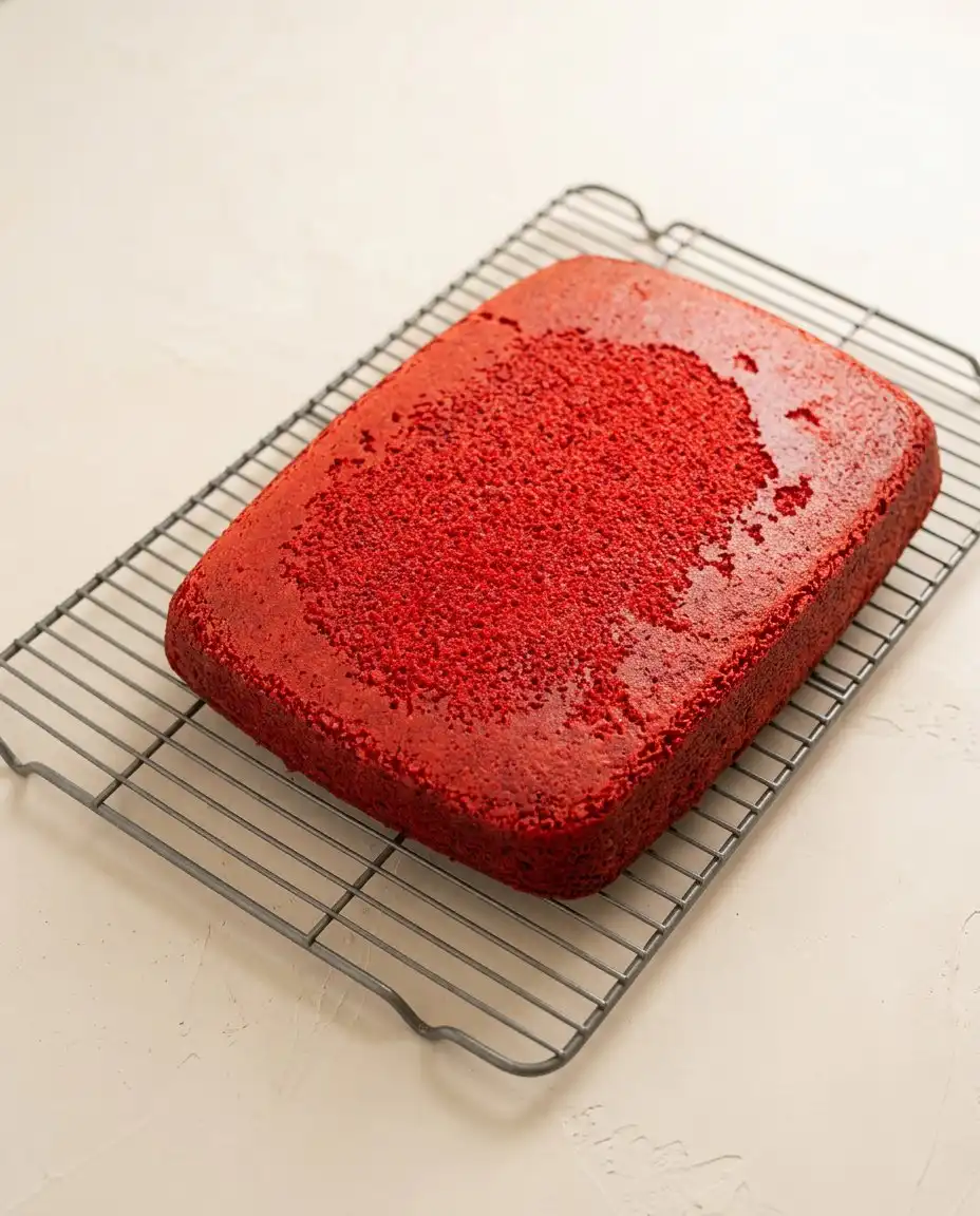 Dipping a red velvet cake pop into a cup of smooth melted candy coating.