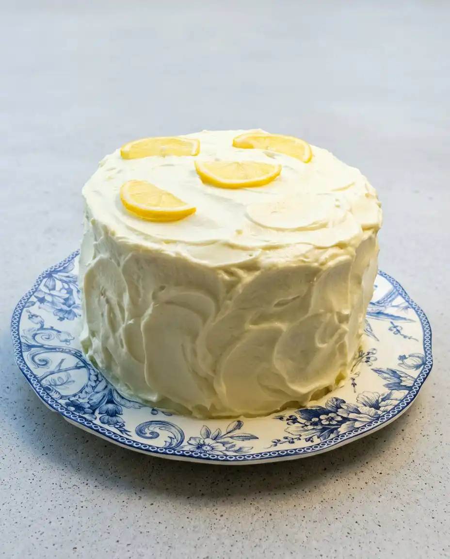 Lemon Blueberry Layer Cake with Cream Cheese Frosting 12 A tall three layer Lemon Blueberry Layer Cake with Cream Cheese Frosting decorated with fresh blueberries.