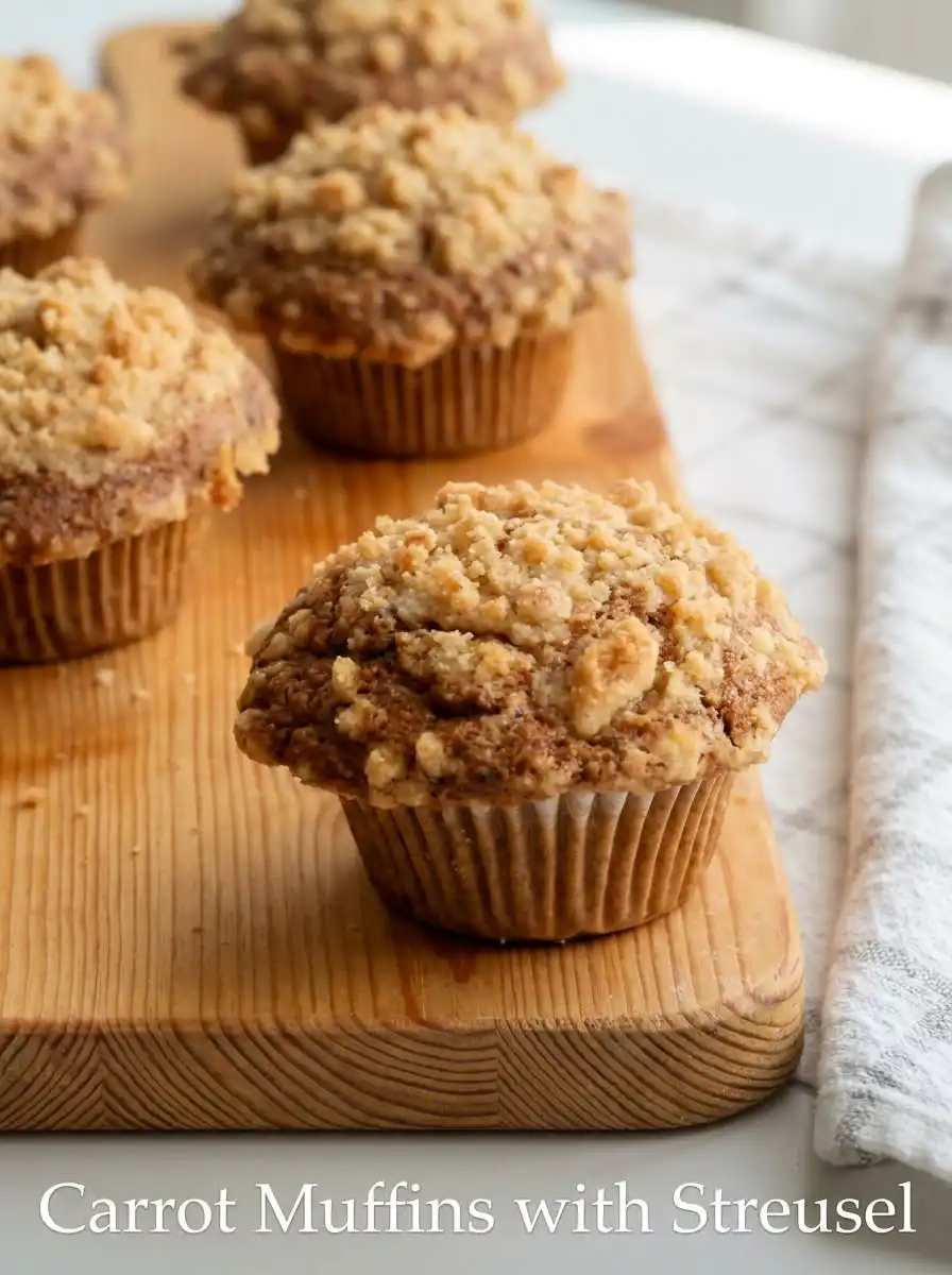 Carrot Cake Muffins with Streusel Topping 12 Freshly baked Carrot Cake Muffins with Streusel Topping resting on a wire cooling rack