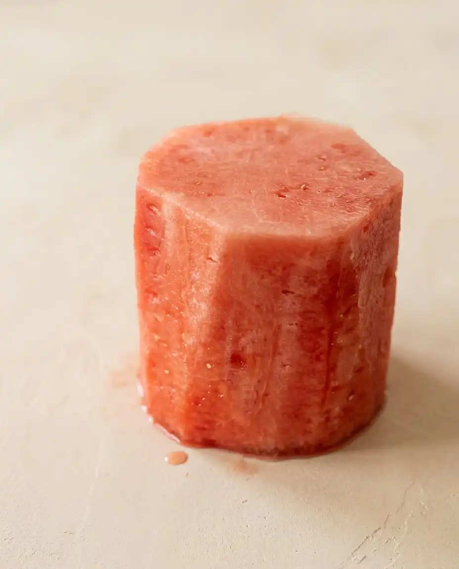 Step of frosting the dried melon rounds for Baby's First Watermelon Yogurt Cake.