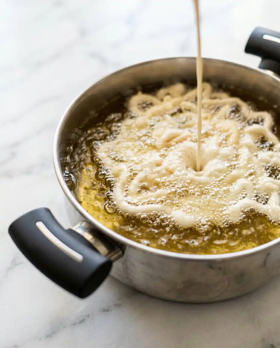 A crispy golden 3-Ingredient Funnel Cake draining on a paper towel lined plate.