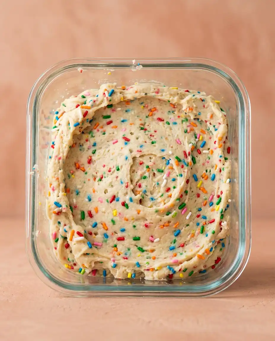 Measured ingredients for Funfetti Cake Mix Cookies including cake mix eggs and oil