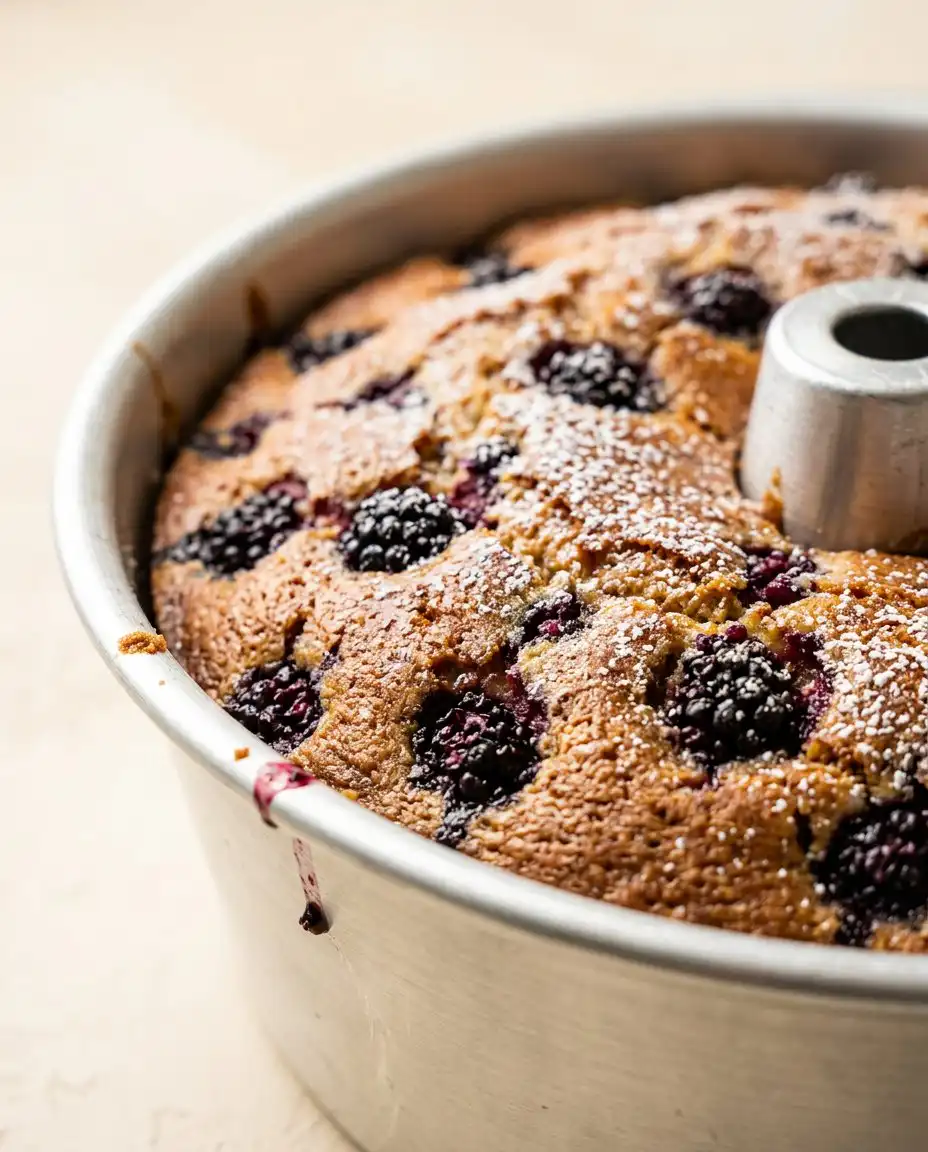 Blackberry Pound Cake 14 Fresh blackberries, flour, butter, sugar, and sour cream arranged on a counter for Blackberry Pound Cake.