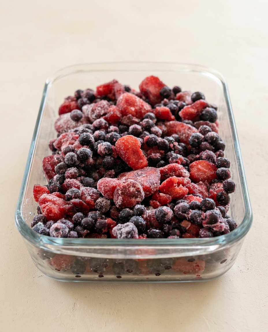 3-Ingredient Blueberry Dump Cake 14 Pantry ingredients for making a 3-Ingredient Blueberry Dump Cake laid out on a kitchen counter
