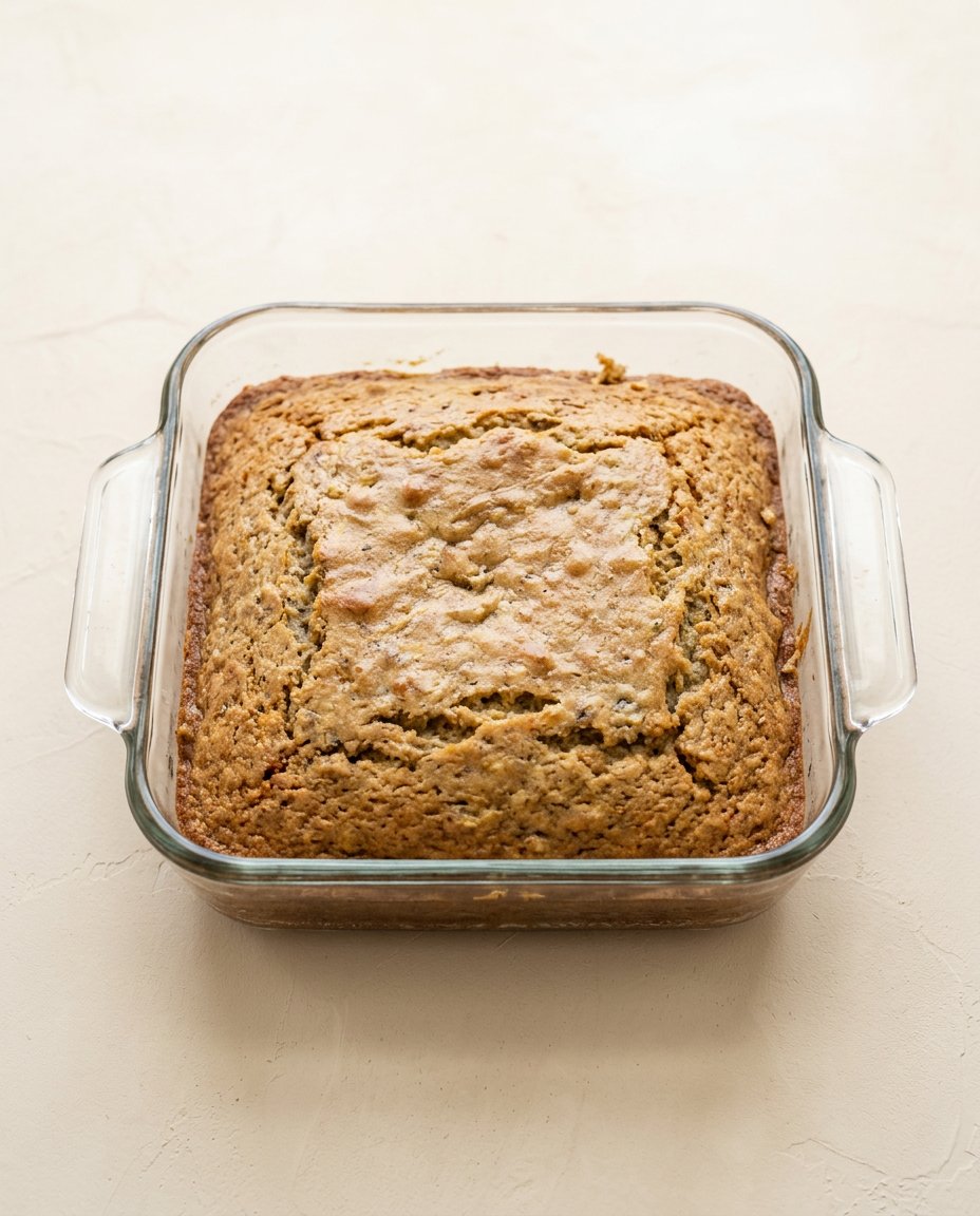 Measured ingredients for Cake Mix Banana Bread including yellow cake mix, ripe bananas, eggs, and butter.