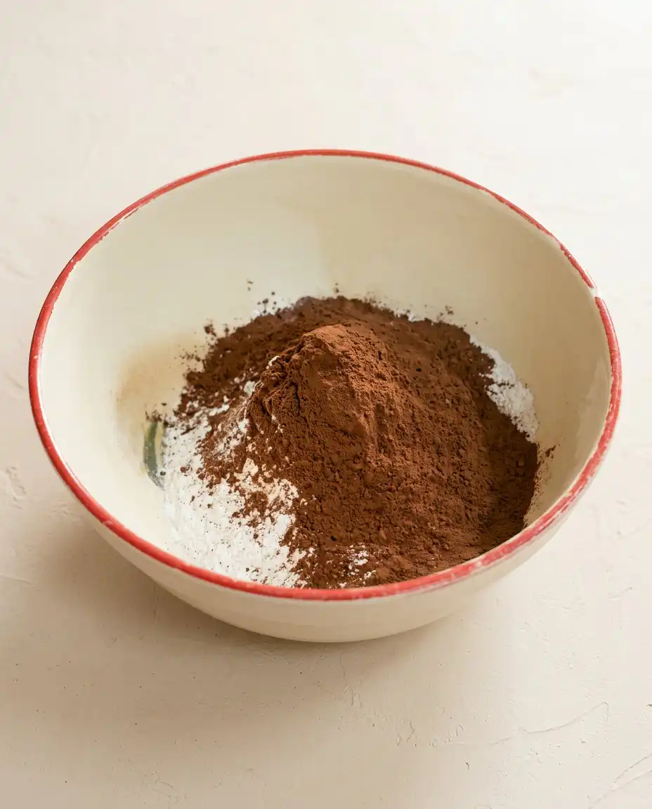 Chocolate Funnel Cake 14 Pantry ingredients including Dutch cocoa and flour ready to make a homemade chocolate funnel cake