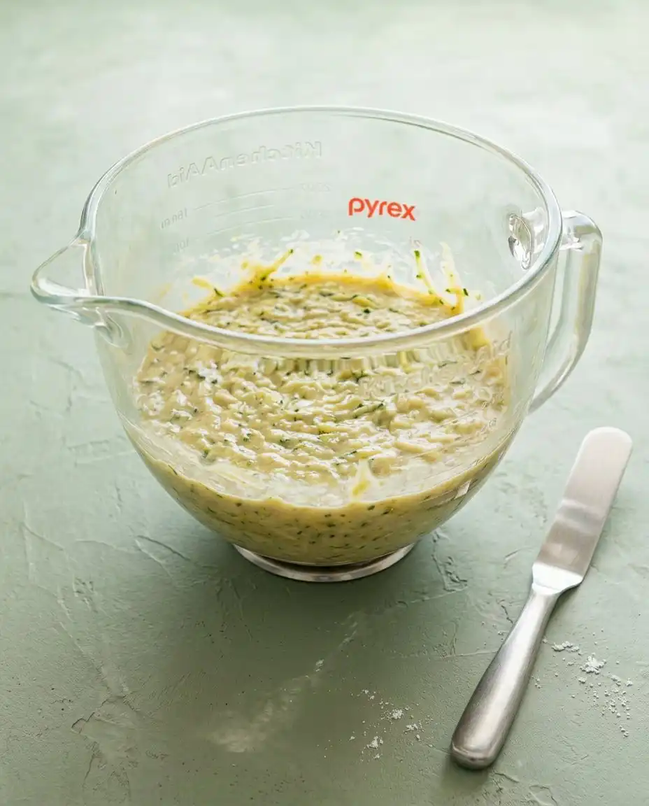 An array of ingredients including flour, cocoa, sour cream, and grated squash for making a One-Bowl Chocolate Zucchini Cake.