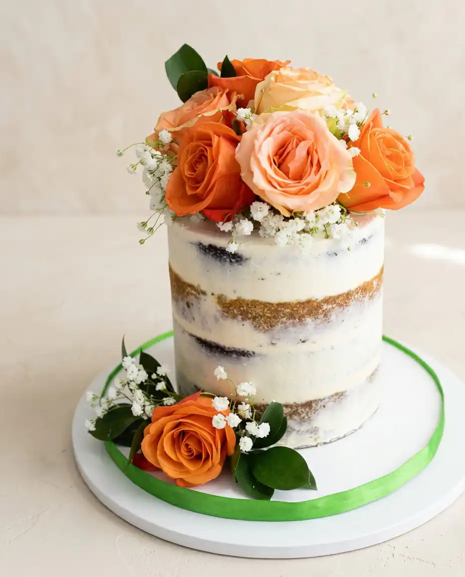 Naked Cake with Fall Flowers 12 A gorgeous rustic Naked Cake with Fall Flowers standing on a wooden pedestal table