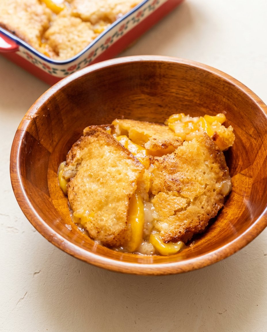 Peach Cobbler Sheet Cake 16 A square of Peach Cobbler Sheet Cake served on a vintage plate next to a small cup of Turkish coffee.