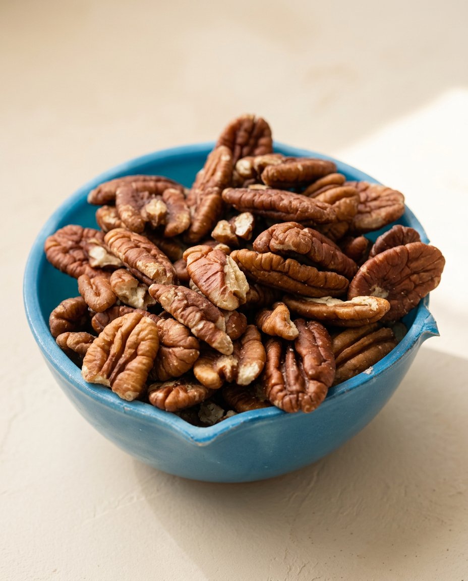 Baking ingredients for Pecan Streusel Coffee Cake including sour cream, pecans, dark brown sugar, and flour.