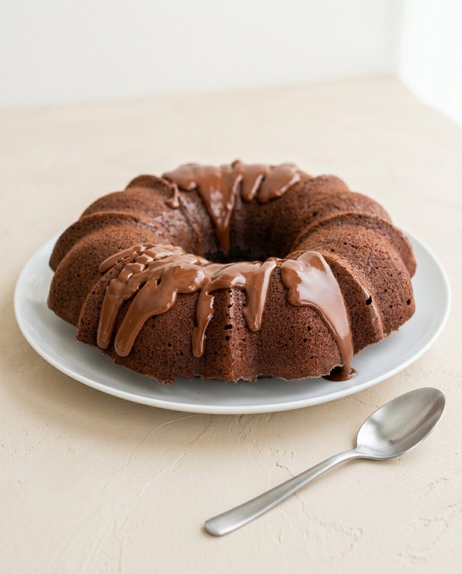 Healthy Chocolate Zucchini Cake 16 A gorgeous slice of healthy chocolate zucchini cake plated elegantly on a ceramic dish.