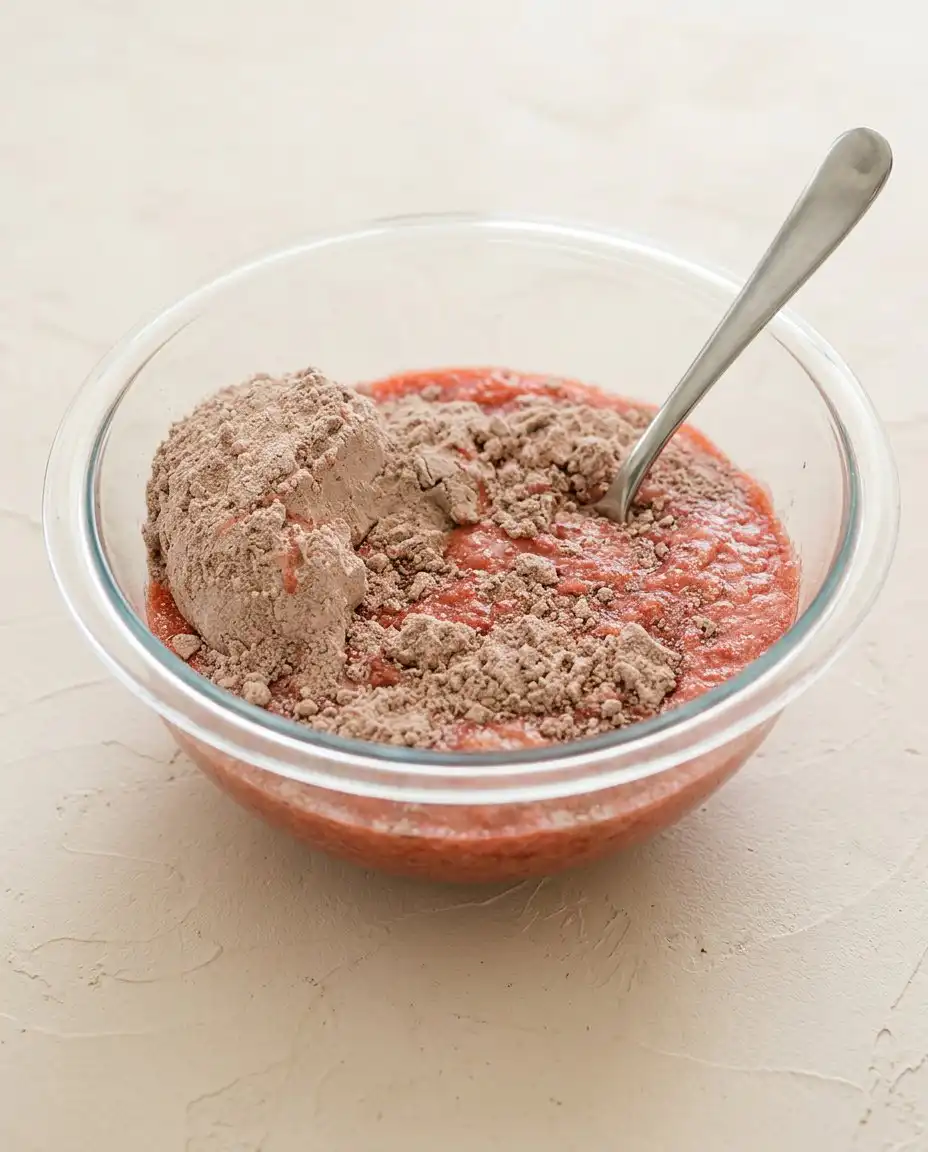 Ingredients for red velvet cake pops including cake mix oil and frosting.