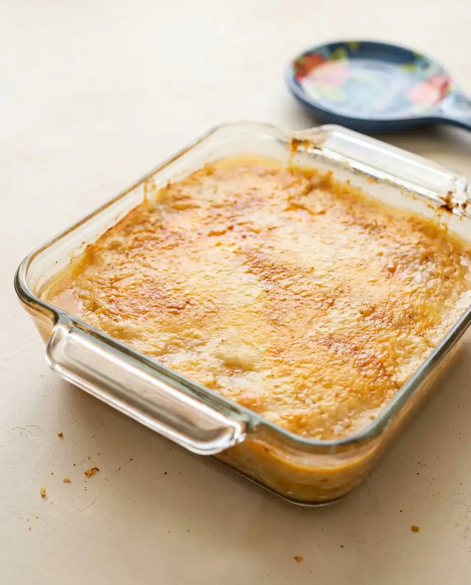 Peach Dump Cake with Frozen Peaches 16 A warm serving of Peach Dump Cake with Frozen Peaches topped with melting vanilla ice cream.
