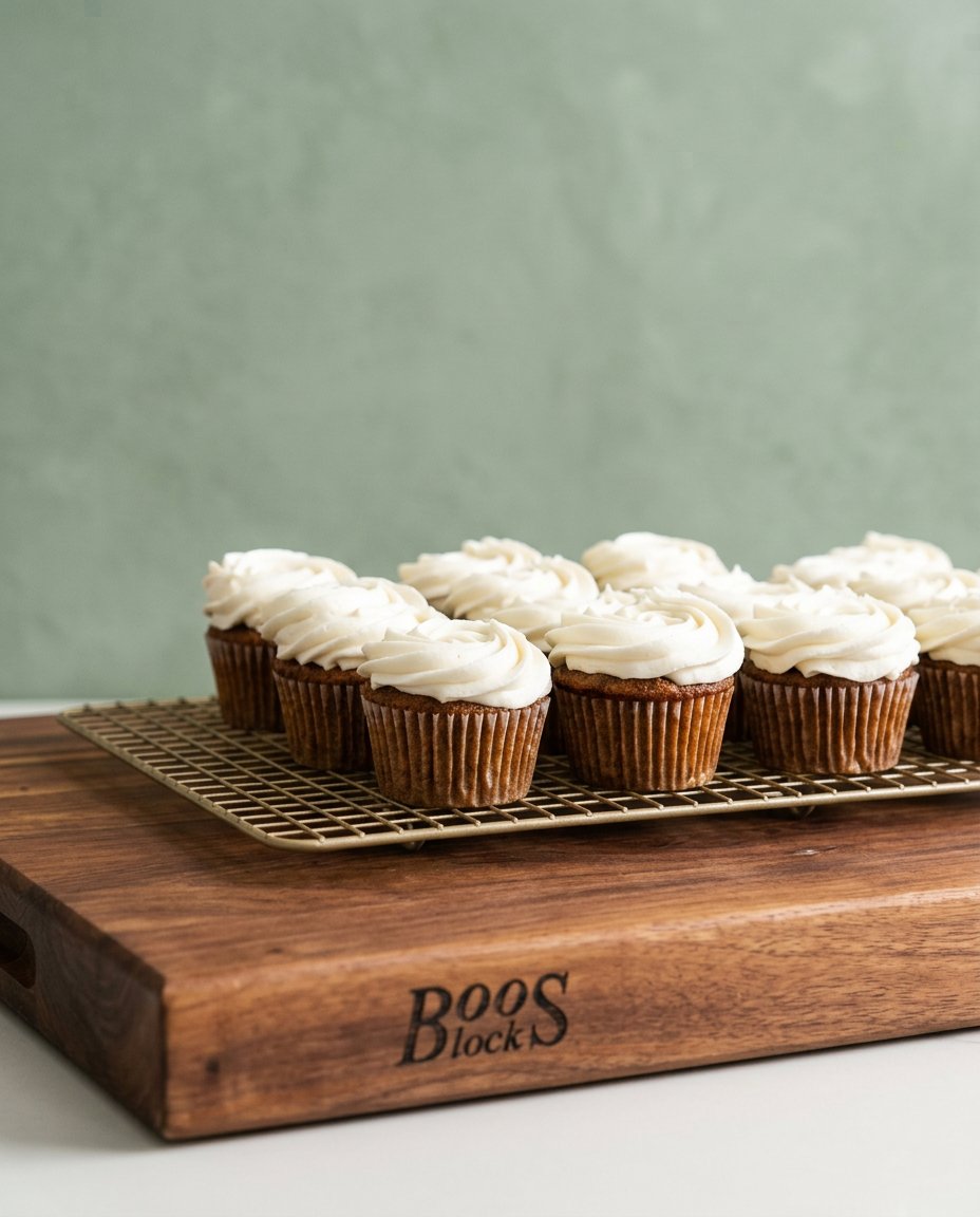 A single cupcake of Carrot Cake Cupcakes with Cream Cheese Frosting on a vintage plate.