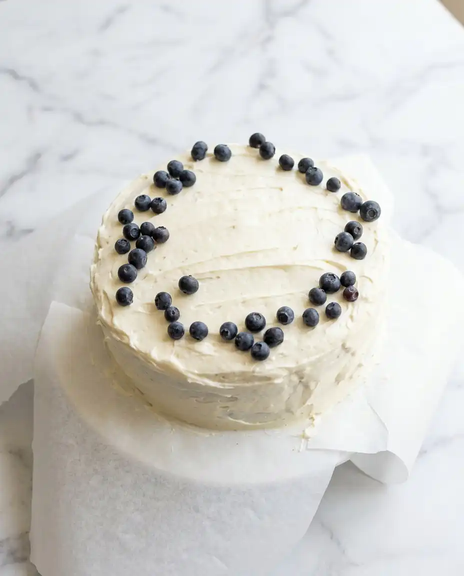 Serving a beautiful slice of Classic Blueberry Layer Cake to guests at a wooden dining table.