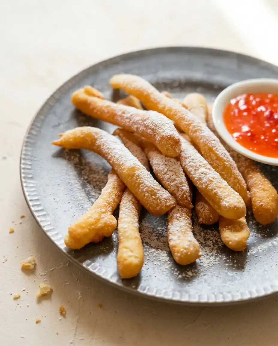 Classic Funnel Cake Fries served with a bowl of rich dipping chocolate
