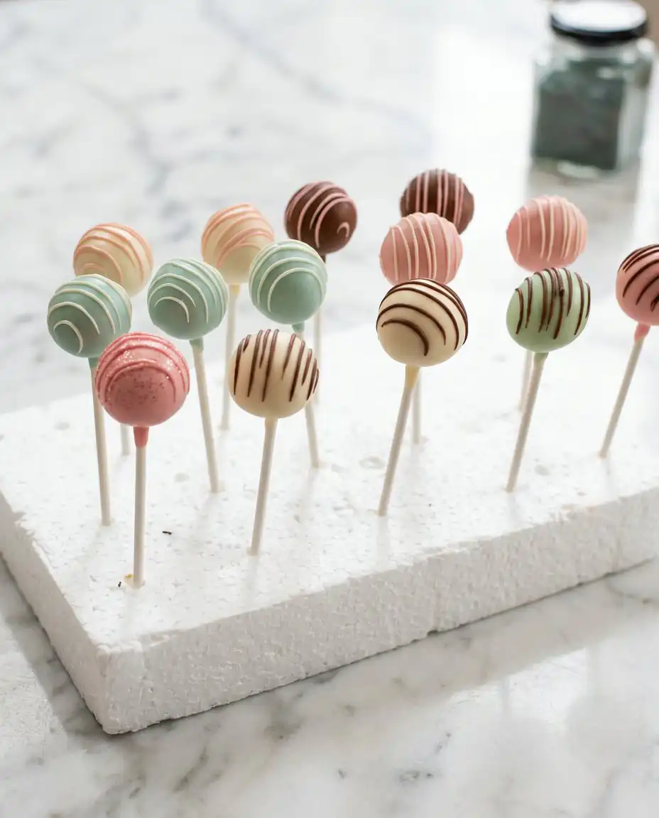Classic Vanilla Cake Pops 16 A beautiful platter of Classic Vanilla Cake Pops served alongside coffee at a festive dessert table.