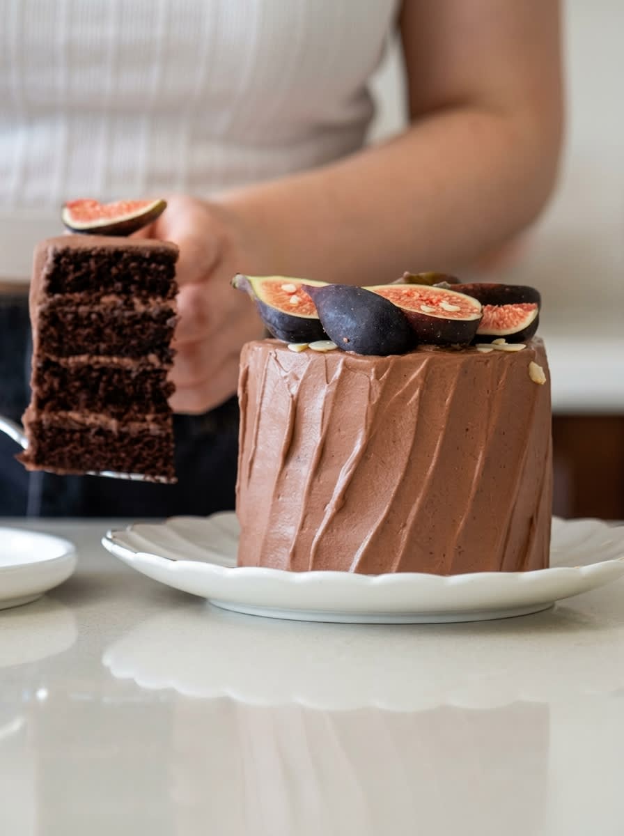 Mini Chocolate Layer Cakes 16 Elegant presentation of Mini Chocolate Layer Cakes with fresh figs and almonds