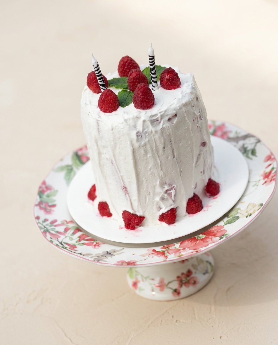 A beautiful wedge of Watermelon Cake with Whipped Coconut Frosting served on a plate.