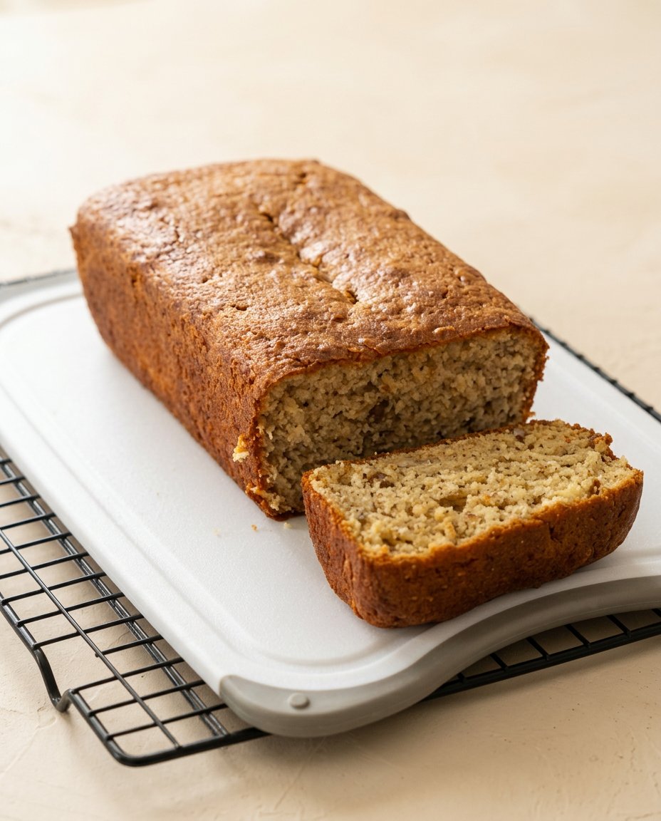 Precise slices of golden Cake Mix Banana Bread served alongside a cup of black tea.