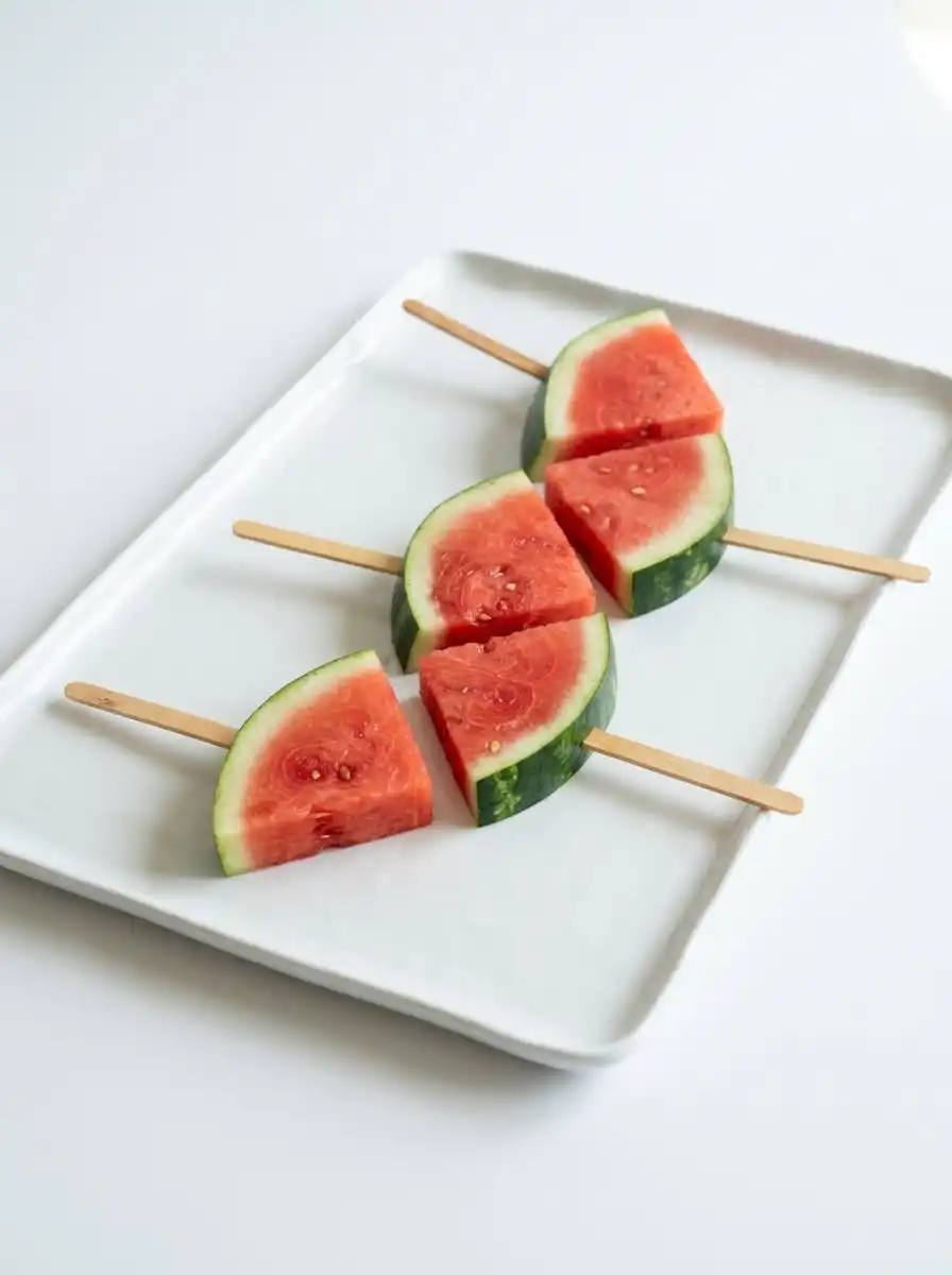 A hand storing Frozen Watermelon Teething Pops inside a clean plastic freezer bag.