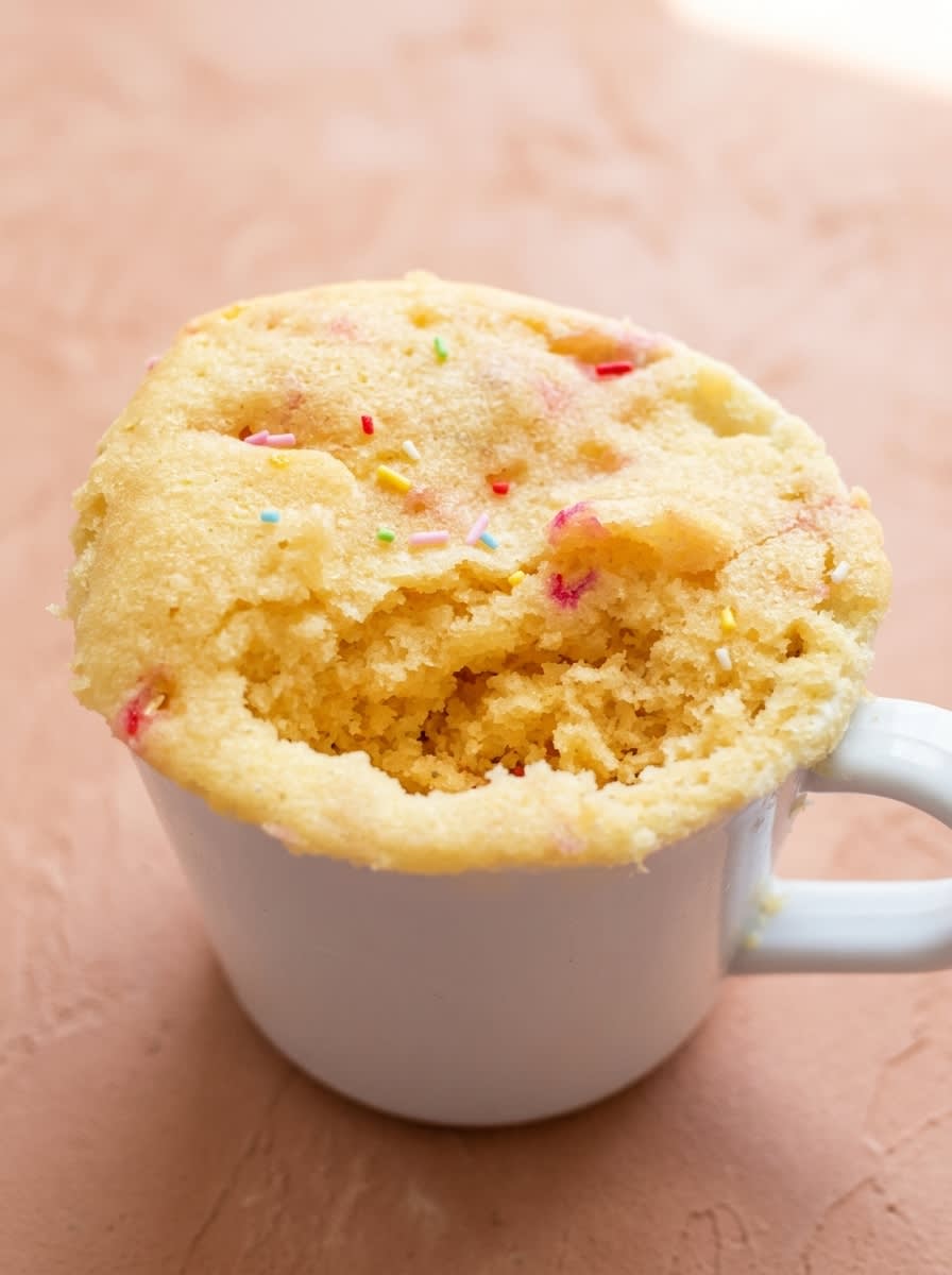 1-Minute Vanilla Mug Cake 16 A finished 1-Minute Vanilla Mug Cake served alongside a small cup of dark Turkish coffee
