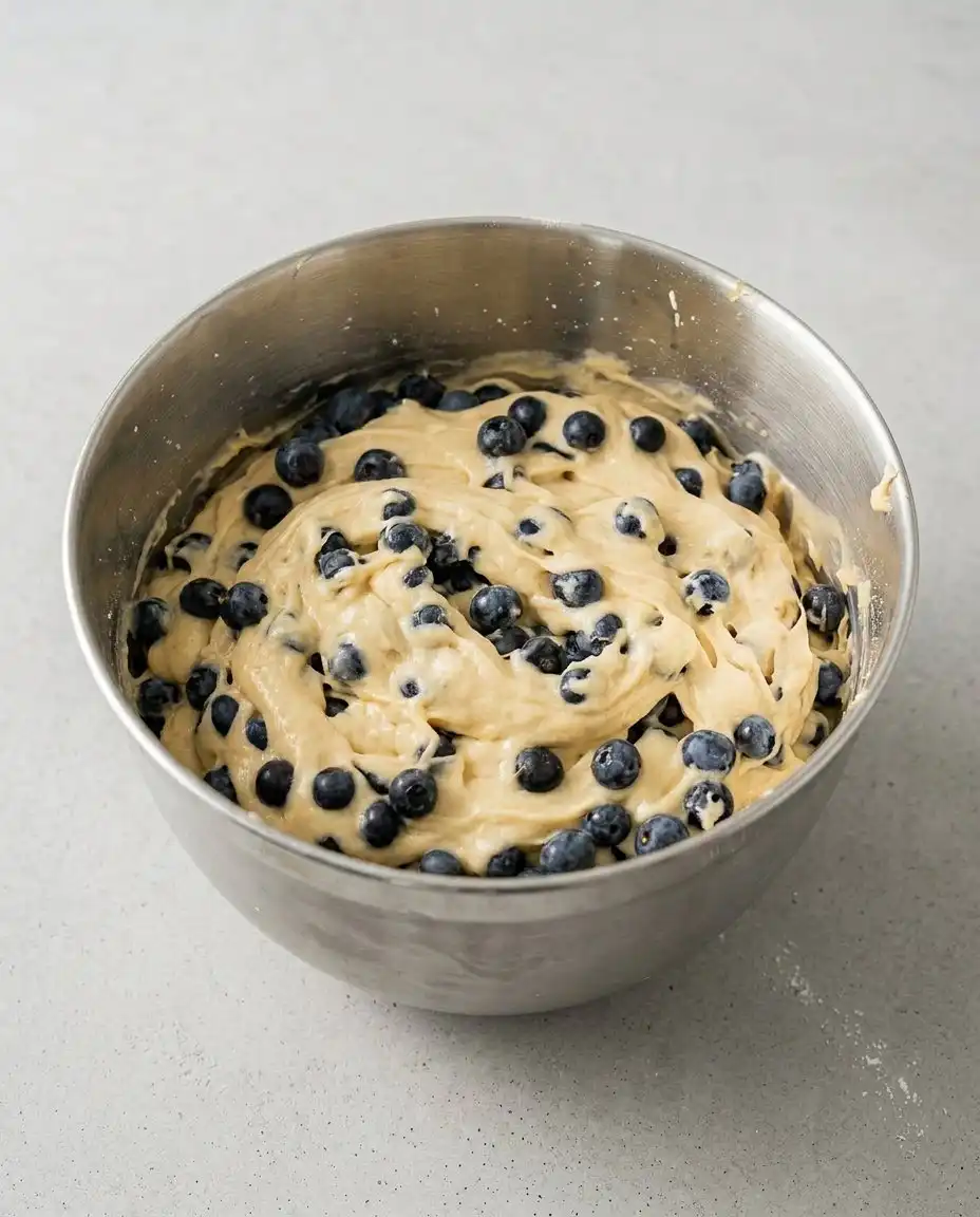 Whipping eggs and sugar to a glossy ribbon stage for the batter of a light Blueberry Lemon Olive Oil Cake.