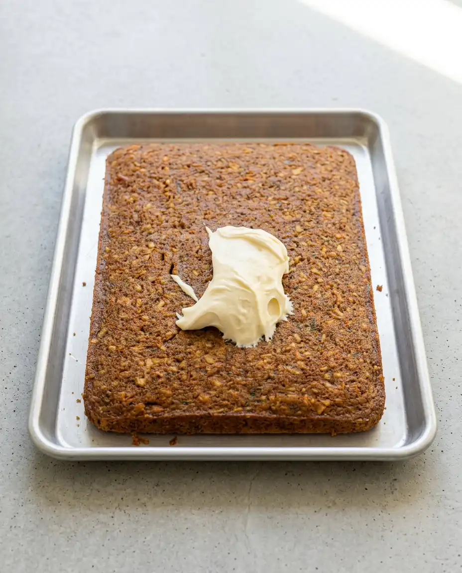 Whipping silky cream cheese frosting to spread over a freshly baked Zucchini Spice Cake.