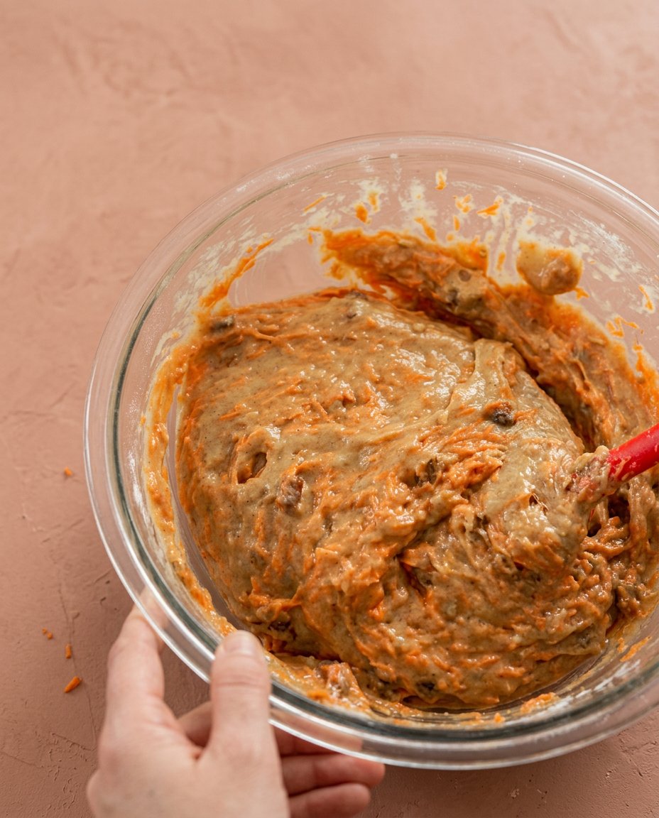 Classic Carrot Cake with Cream Cheese Frosting 15 Thick and fluffy cream cheese frosting being whipped to hold its shape for a classic carrot cake.