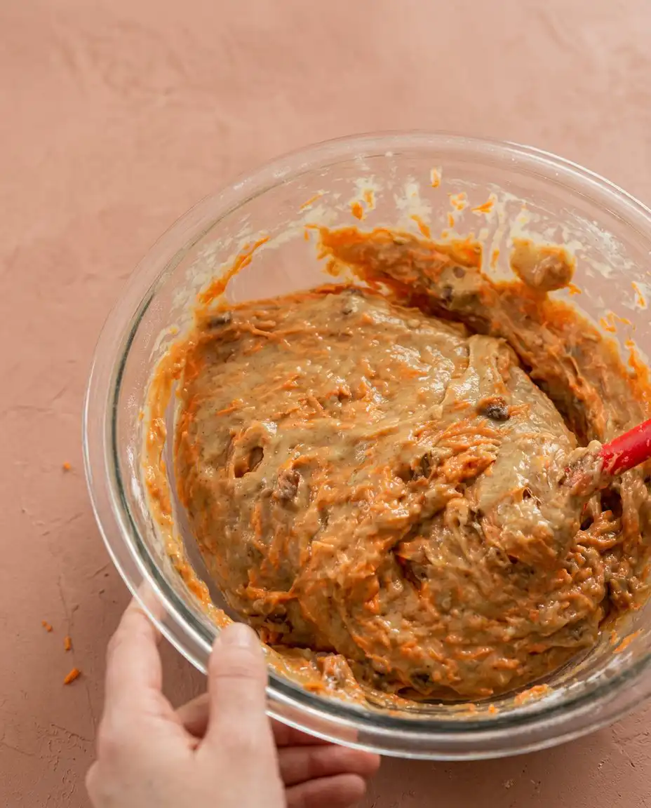 Classic Carrot Cake with Cream Cheese Frosting 15 Thick and fluffy cream cheese frosting being whipped to hold its shape for a classic carrot cake.