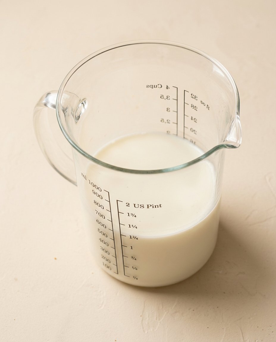 White Velvet Cake 14 Measured dry and wet ingredients for White Velvet Cake arranged in glass bowls on a marble counter.